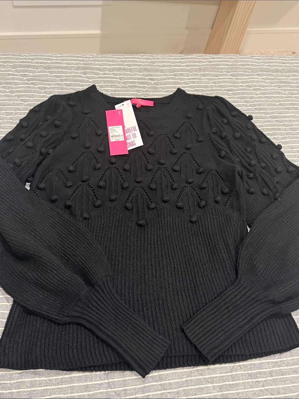 Lilly Pulitzer Black Pom-Pom Textured Crewneck Sweater